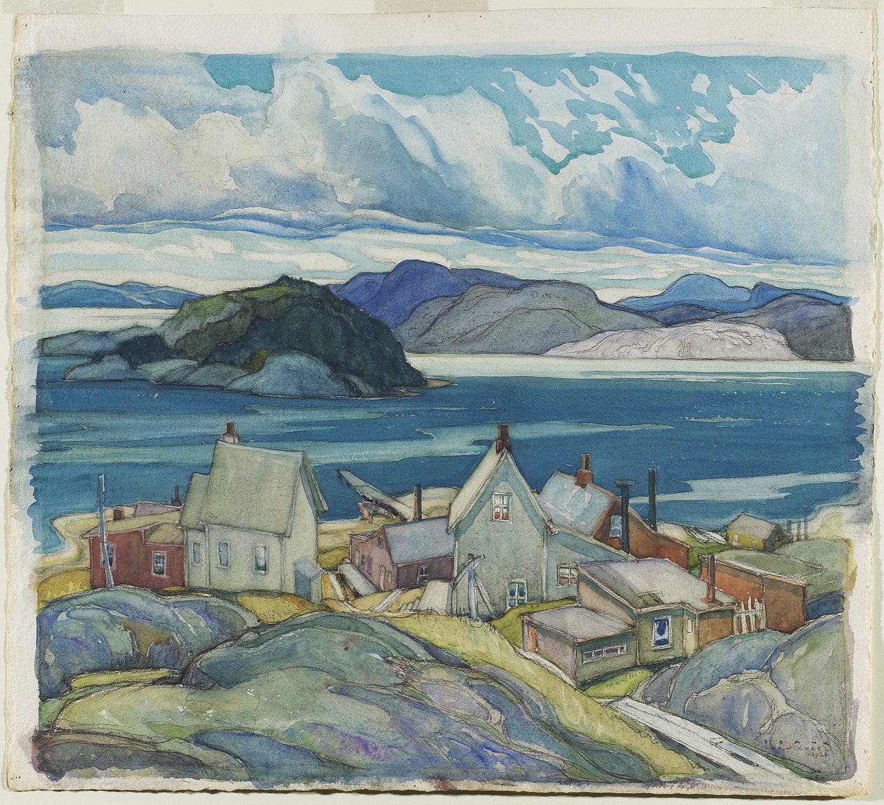 Jackfish Village, 1926 (wc ja grafiitti paperilla) tekijältä Franklin Carmichael