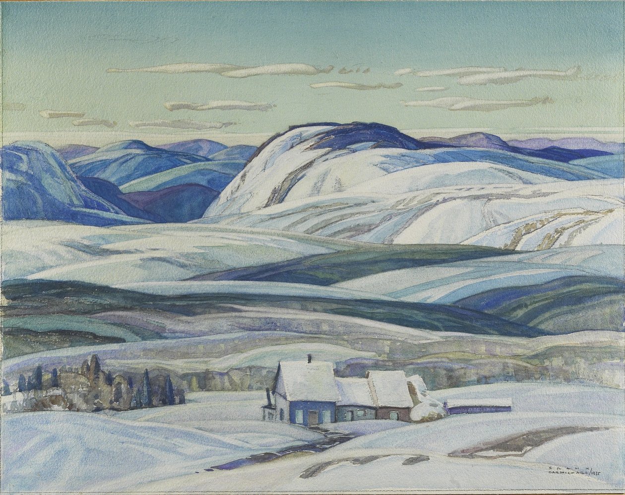 Mattawa, 1935 (grafiitti, wc ja guassi paperilla) tekijältä Franklin Carmichael
