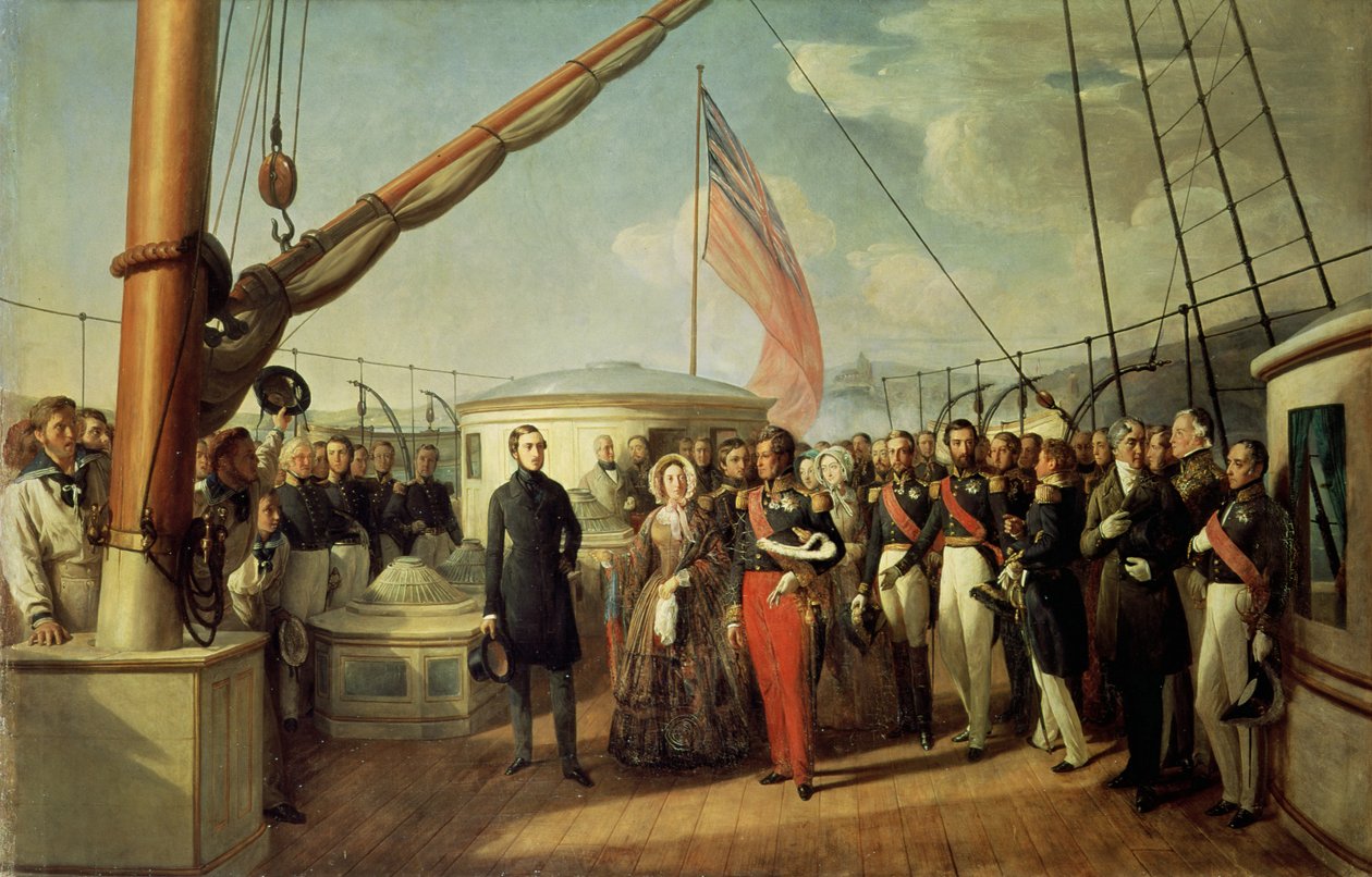 Louis-Philippe I:n (1773-1850) ja kuningatar Victorian (1819-1901) tapaaminen Le Treportissa, 2. syyskuuta 1843, 1844 tekijältä François Auguste Biard