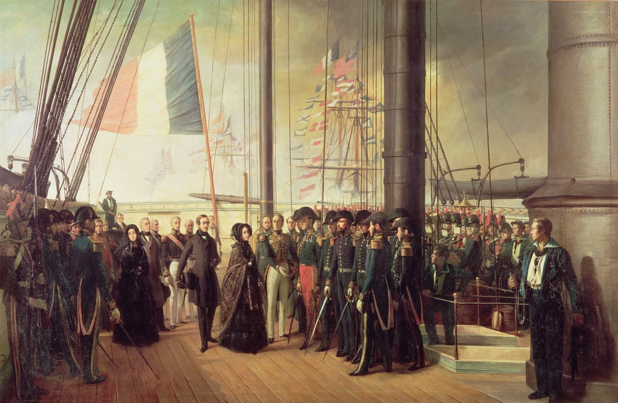 Kuningatar Victoria I, jonka kontra-amiraali Lasusse vastaanotti höyrylaivassa "Le Gomer", 15. lokakuuta 1844 tekijältä François Auguste Biard