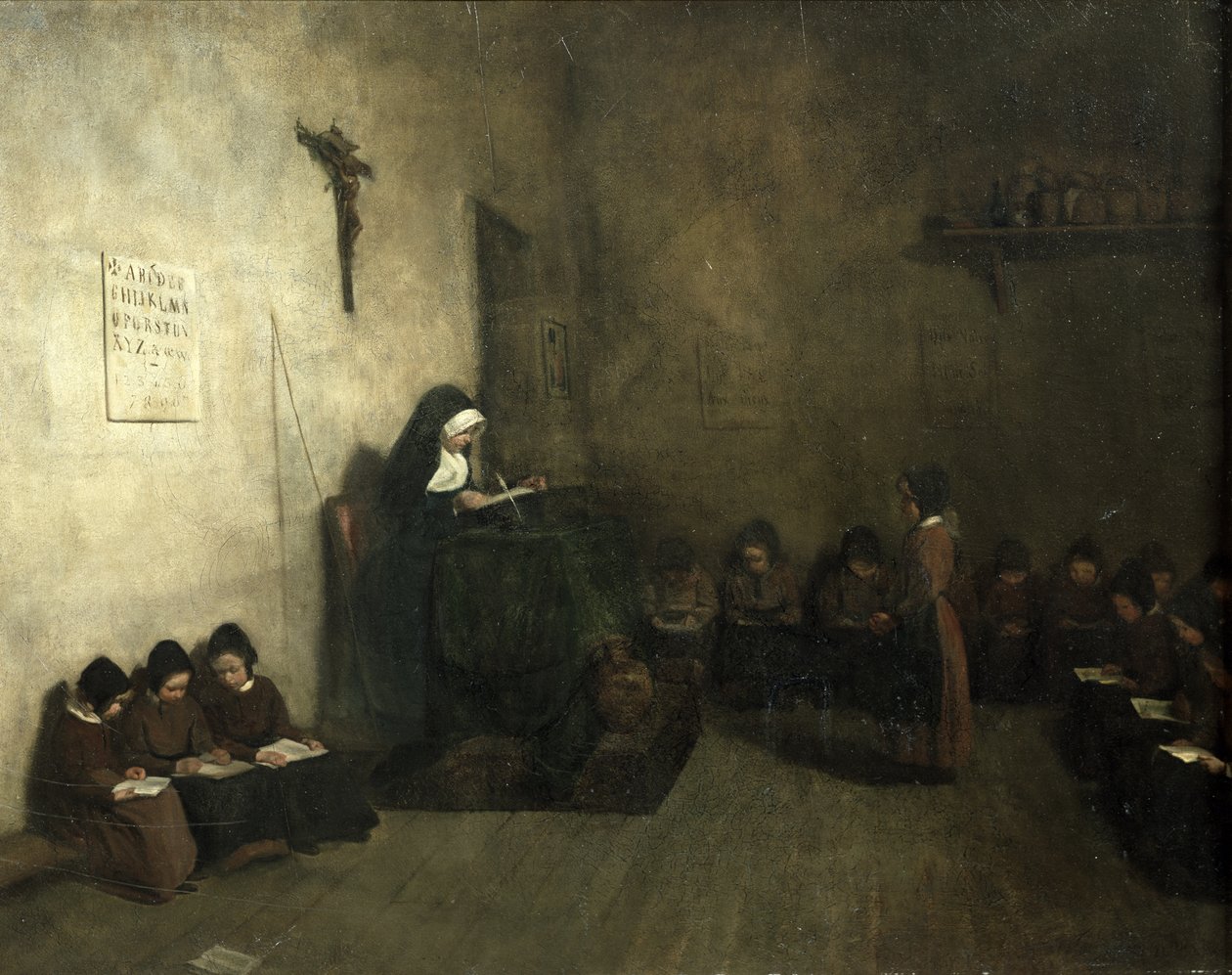 Orpotyttöjen koulun sisustus, 1850 tekijältä François Bonvin