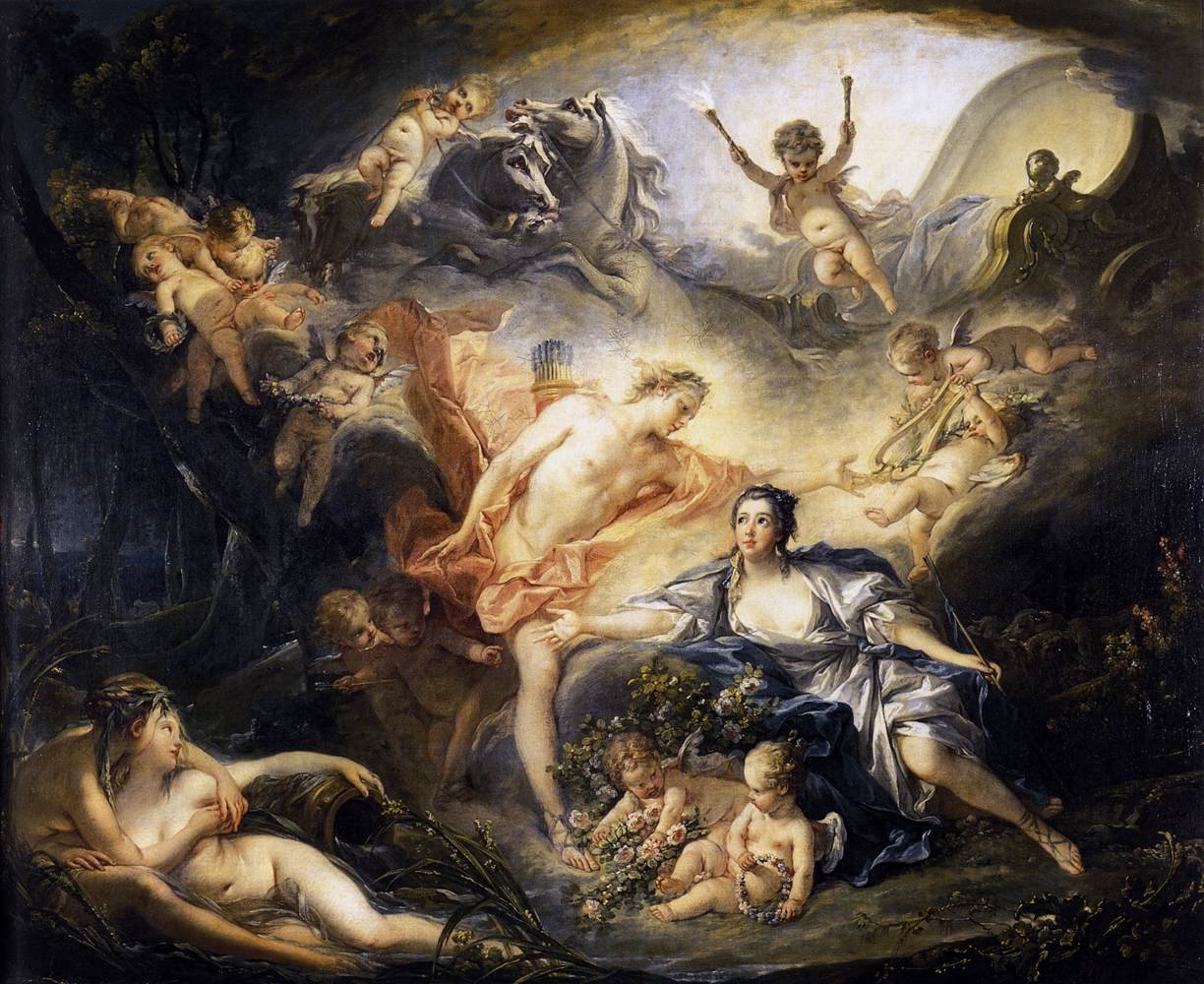 Apollo paljastaa jumalallisuutensa paimenen Issen edessä tekijältä François Boucher