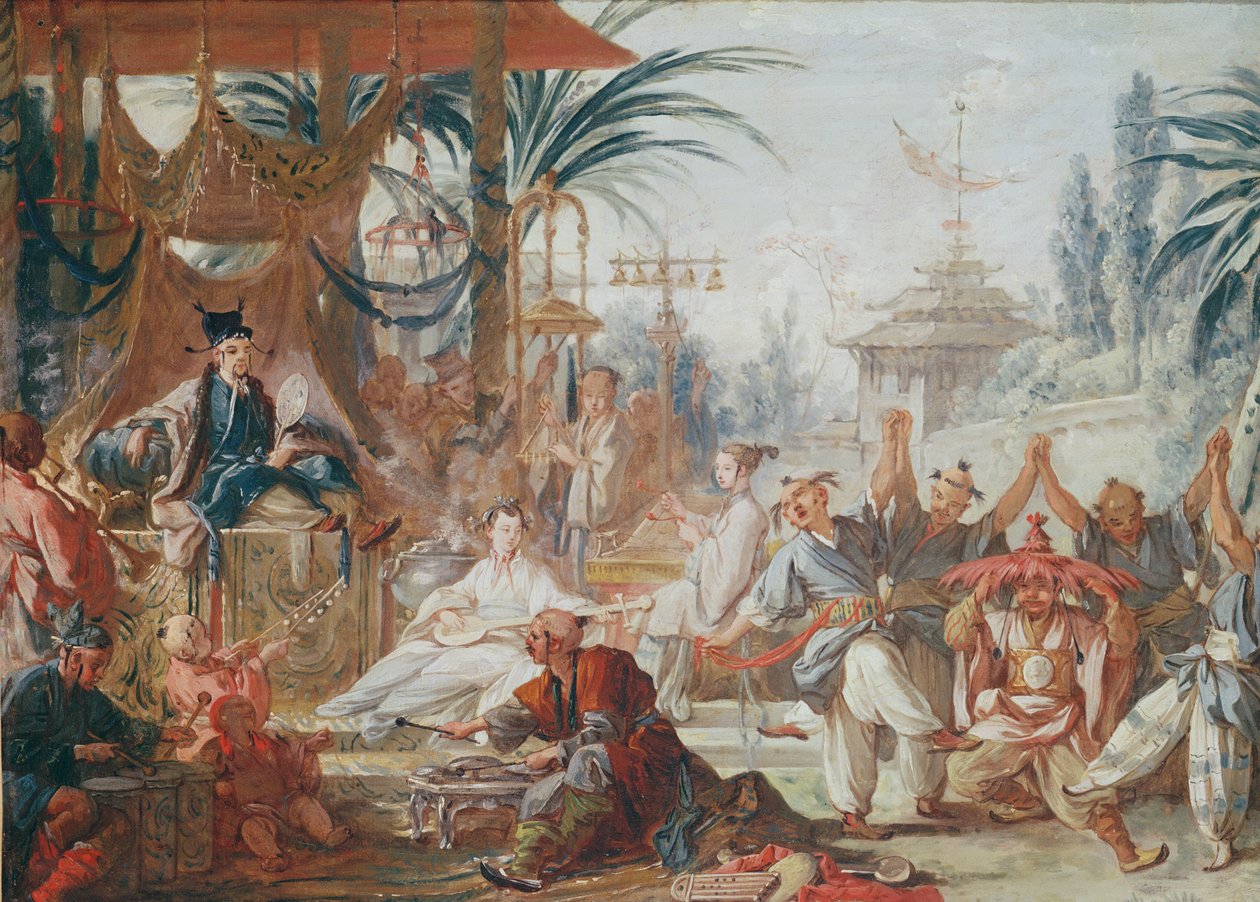 Chinoiserie: Danse Chinoise (valmistelututkimus kuvakudosta), n. 1742 tekijältä François Boucher