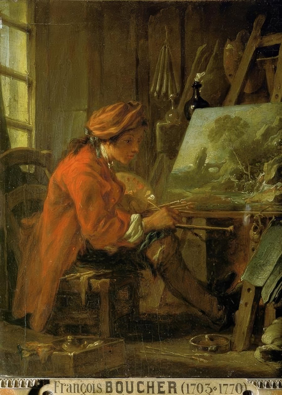 Der Maler nuottaa Werkstattissa tekijältä François Boucher