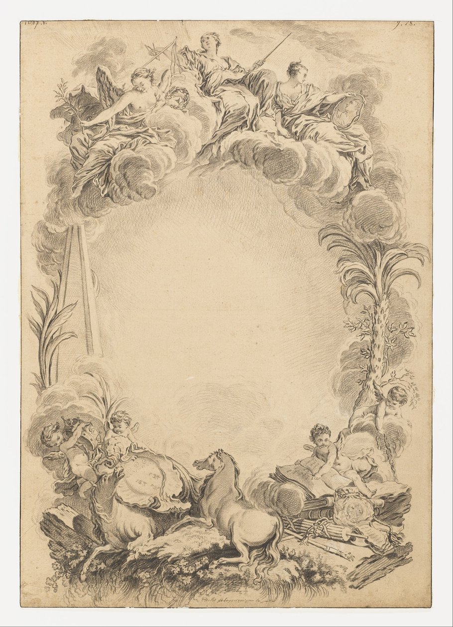 Suunnittelu Escutcheonille William Earl Cowperin kunniaksi tekijältä François Boucher