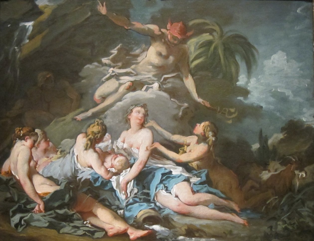 Elohopea, joka antaa pikkulasten Bacchuksen Nysa -nimfille tekijältä François Boucher