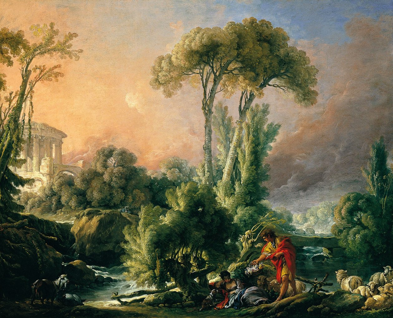 Paysage fluvial avec temple antiikki tekijältä François Boucher