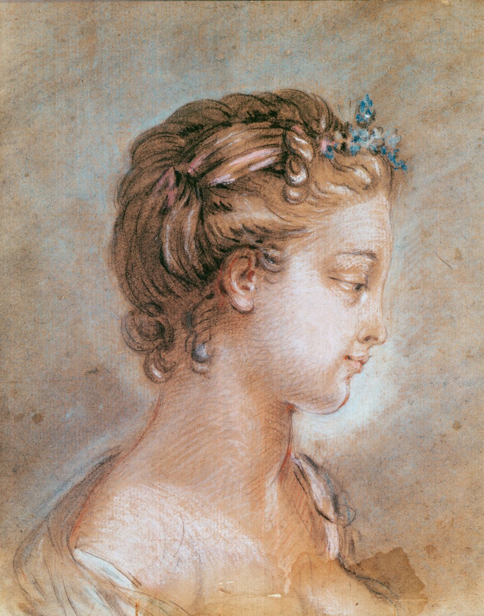 Nuoren tytön muotokuva (liitu ja sangviini paperilla) tekijältä François Boucher