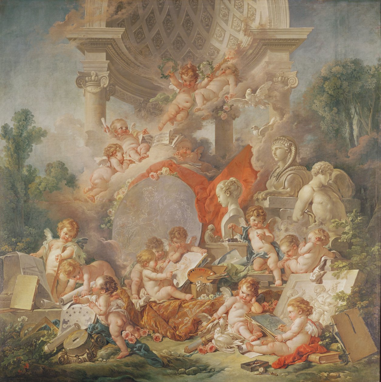 Taiteiden kokous tai Taiteiden nerot (yksityiskohta), 1761 tekijältä François Boucher