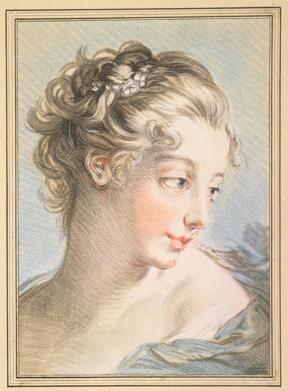 Nuori nainen, kaivertaja Louis Marin Bonnet (1743-93), 1767 (värikaiverrus). tekijältä François Boucher