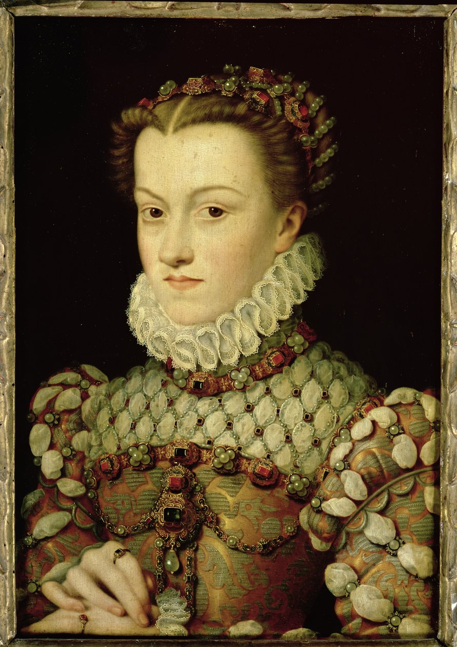 Itävallan Elisabetin (1554-1592) muotokuva Ranskan kuningattaresta, n. 1570 tekijältä François Clouet