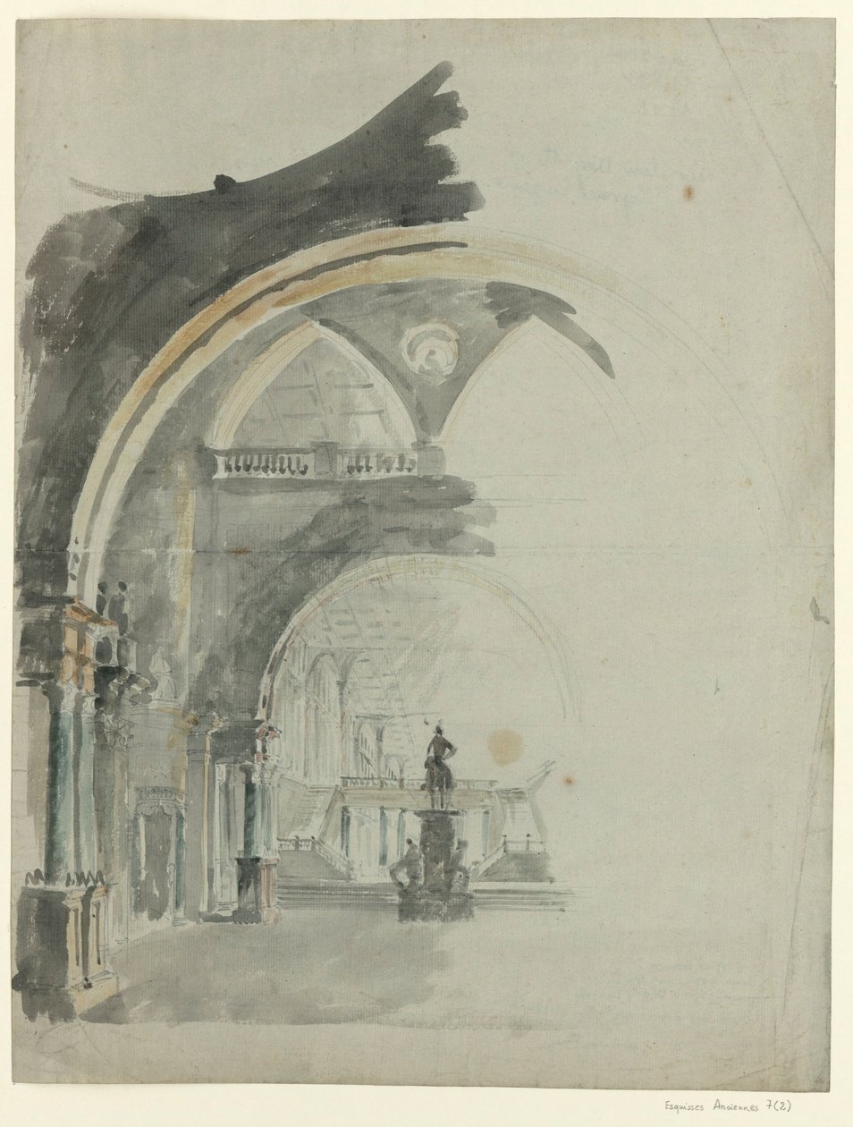 An Antic Gallery - Luonnos toisen näytöksen sisustukseen, Cherubinin ooppera Lodoïska, ensiesitys Pariisin Théâtre Feydeau