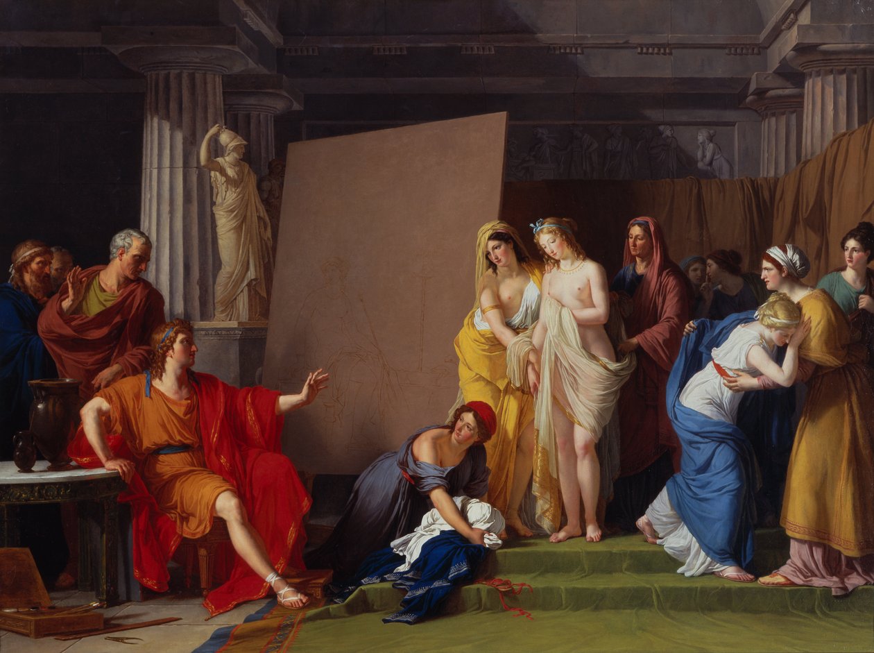 Zeuxis valitsee mallinsa Helenin kuvaan Croton -tyttöjen joukosta tekijältä François André Vincent