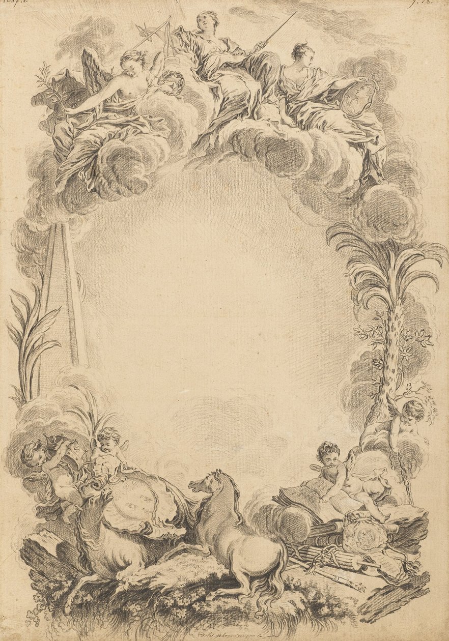 Suunnittelu escutcheonille William Earl Cowperin kunniaksi (n. 1665-1723) tekijältä François Boucher