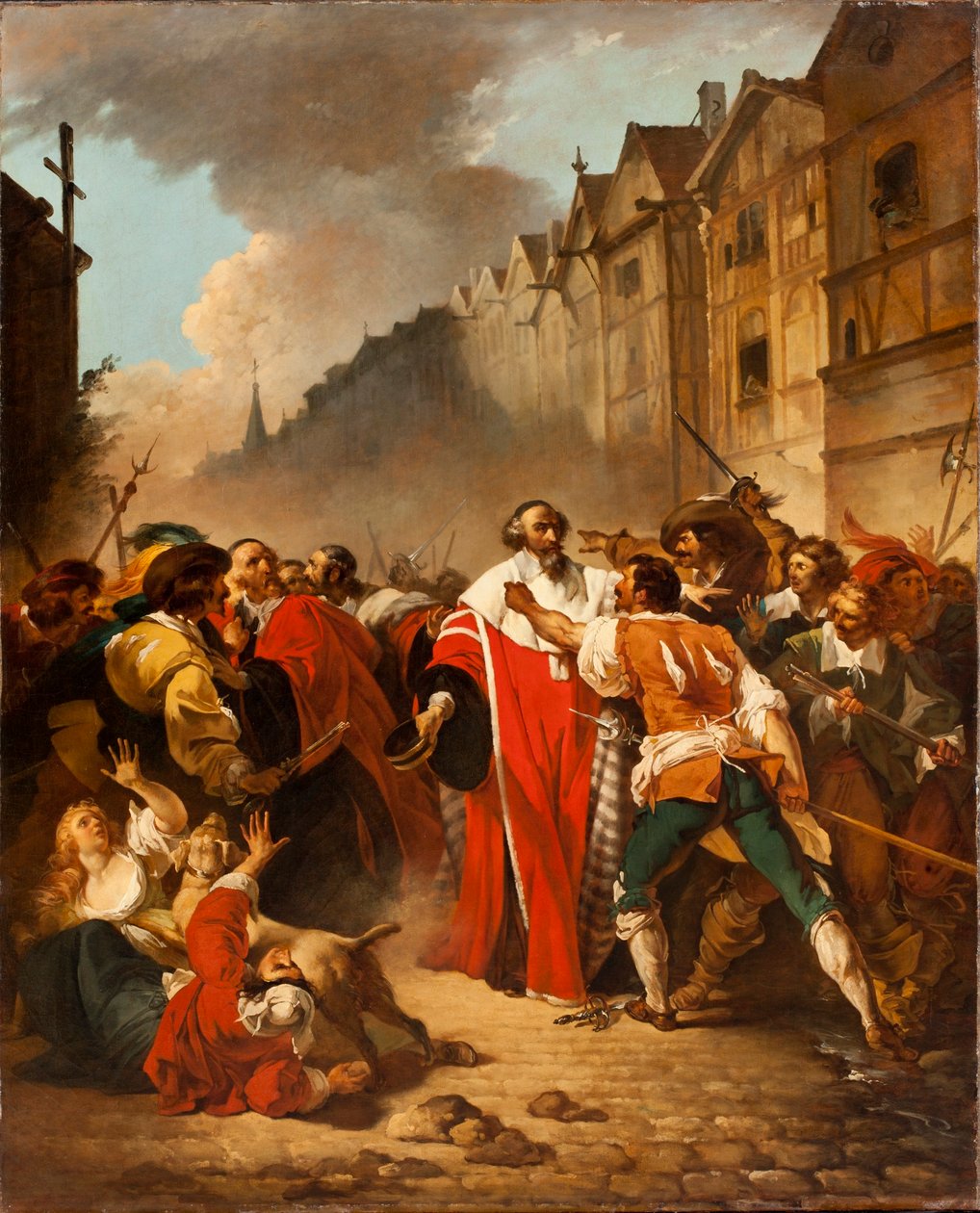 French: Le Président Molé, saisi par les factieux, au temps des guerres de la Fronde President Molé, saisi par les factieux, au temps des guerres de la Fronde President Mole Manhandled by insurgents tekijältä François André Vincent
