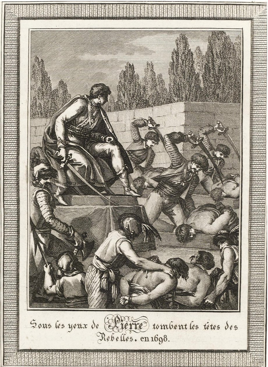 Streltsyn teloitus. Lähettäjä: Histoire de Russie, kirjoittanut Blin de Sainmore, n. 1800 tekijältä François Anne David