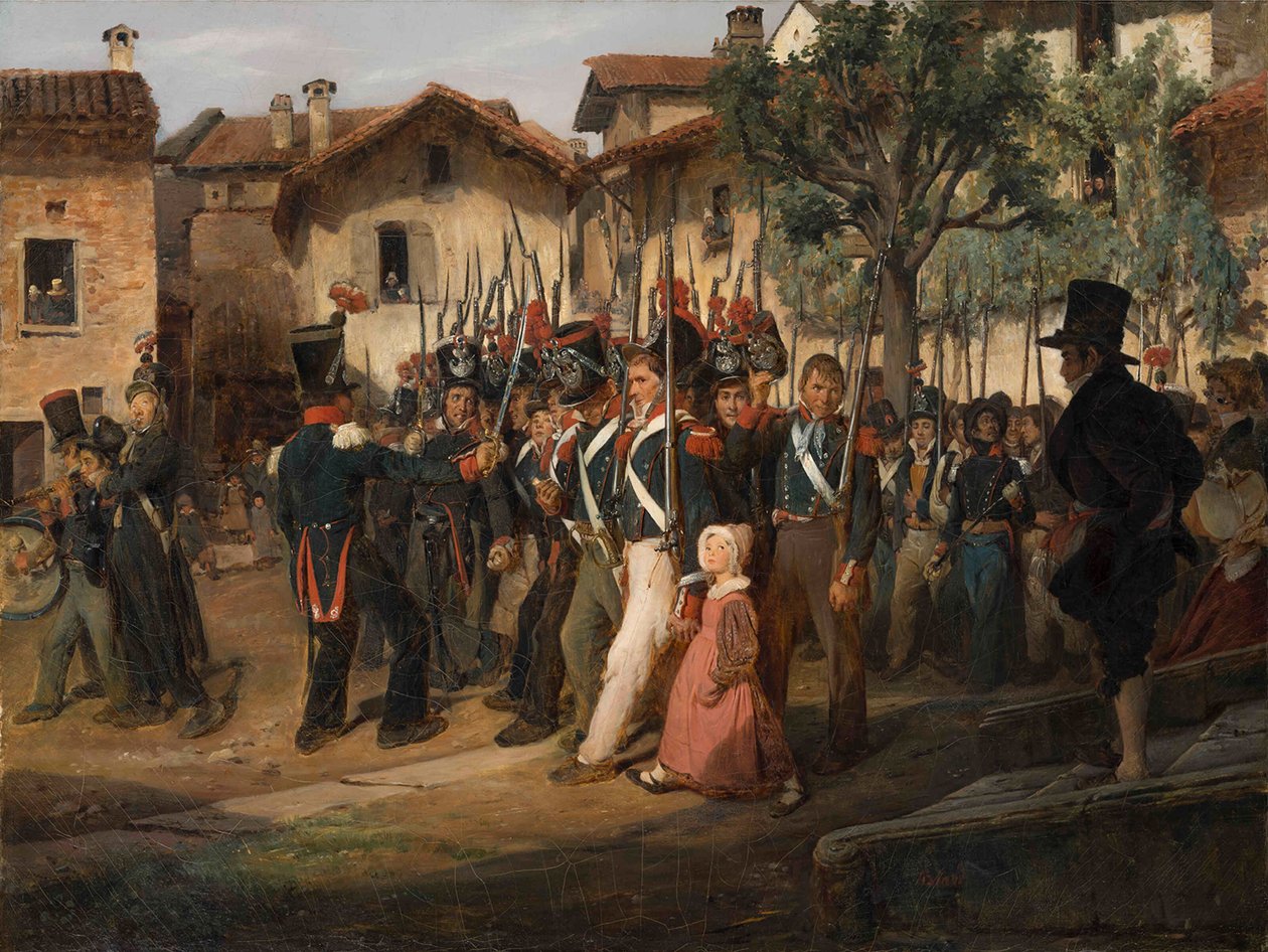 Kansallinen kampanjakaarti marssi pormestarin ohi. tekijältä François August Biard