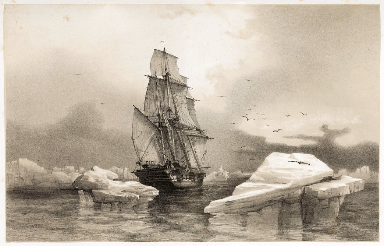Corvette "La Recherche" lähellä Bear Islandia 7. elokuuta tekijältä François Auguste Biard