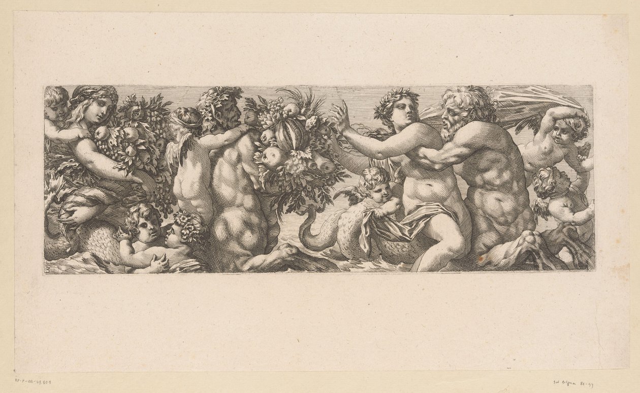 Bacchus satyyrien ja nereidien kanssa vedessä Mytologiset hahmot veden äärellä (sarjan nimi) tekijältä François Bignon (attributed to)