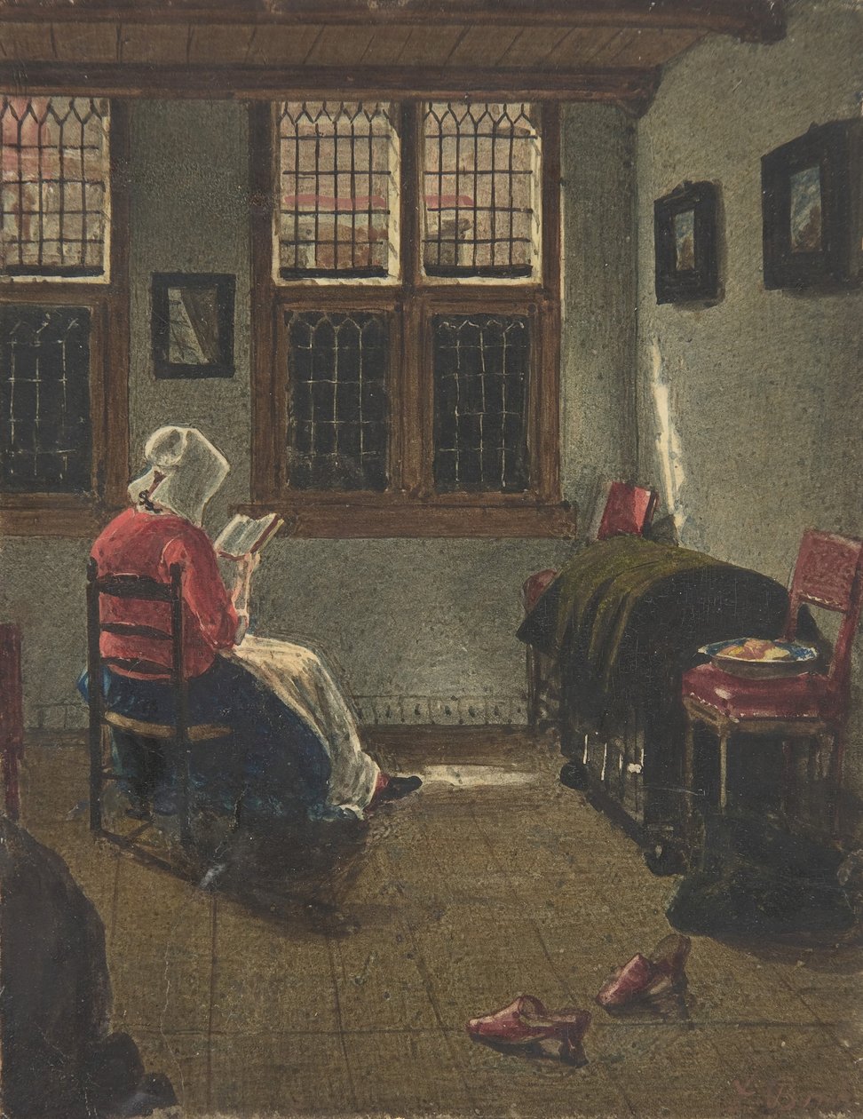 Nainen lukemassa Pieter Janssens Elingan mukaan, 1846-47. tekijältä François Bonvin