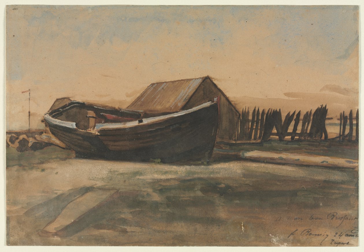 Vene rannalla, Le Treport, 1854. tekijältä François Bonvin