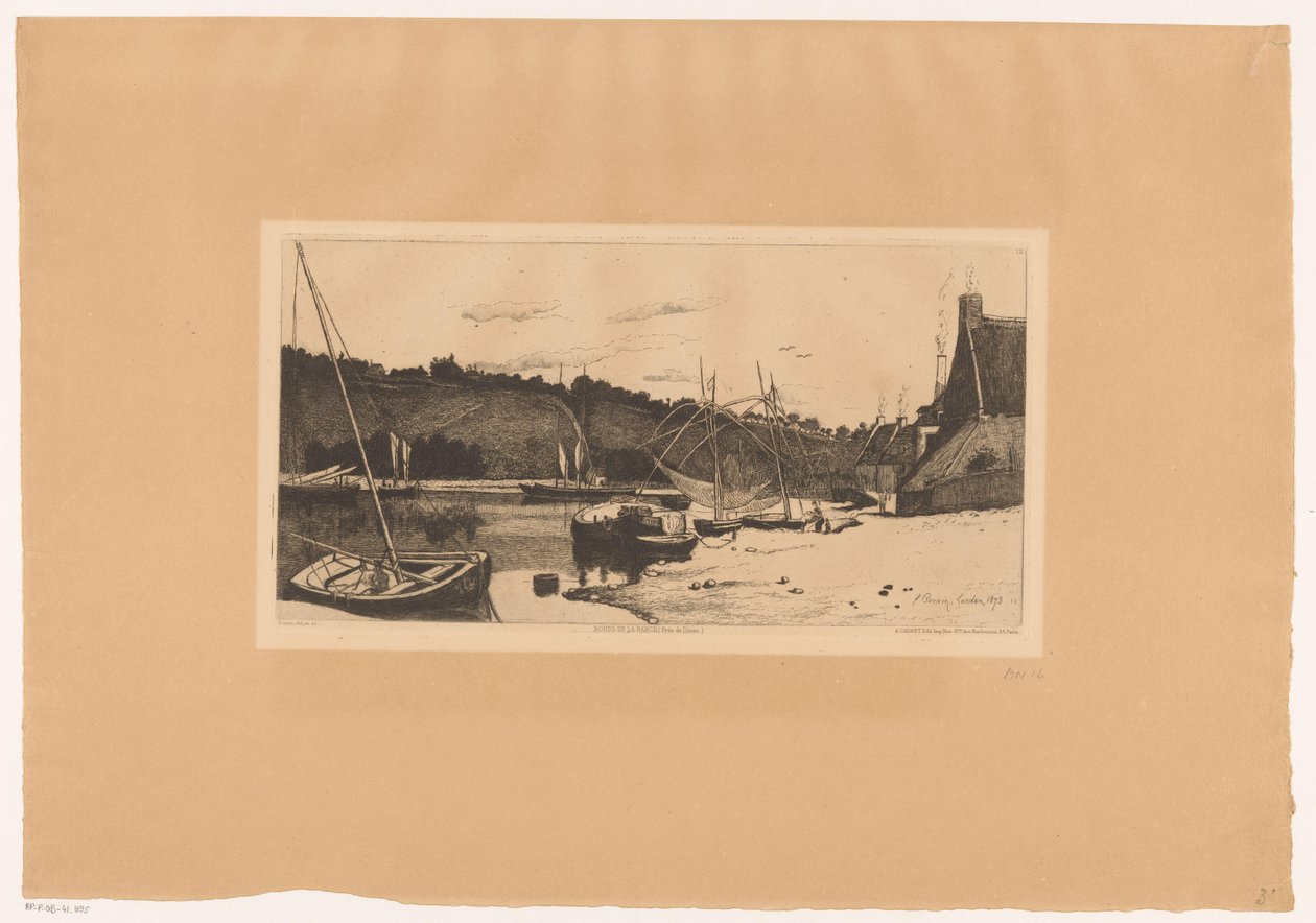 Gezicht op de haven van Rance Banks of the Rance (lähellä Dinania) (otsikko esineessä) Kymmenen etsausta, piirtänyt ja kaivertanut F. Bonvin, Painter (sarjan nimi) tekijältä François Bonvin