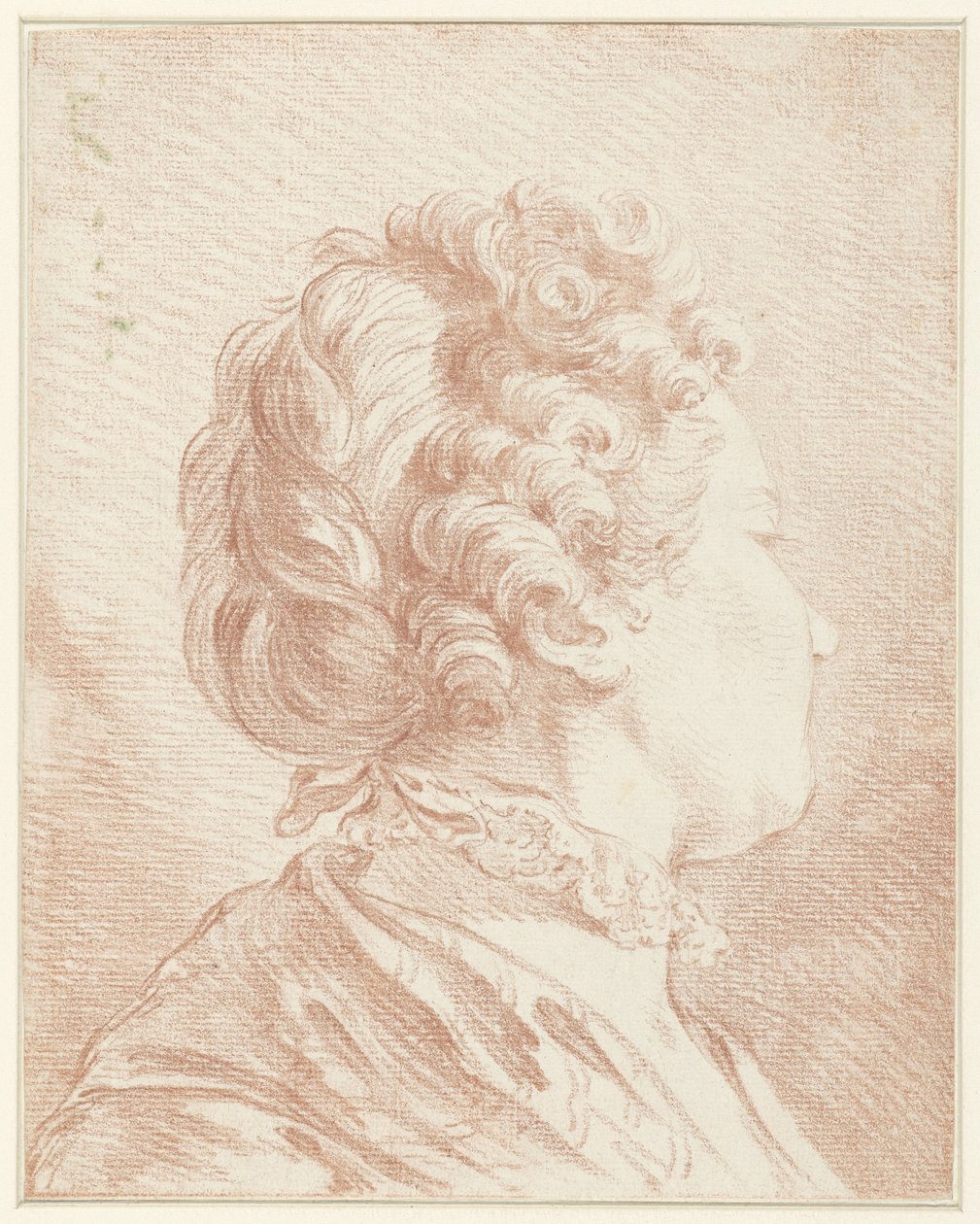 Naisen pää oikealle päin ja pitsikaulus tekijältä François Boucher (possibly)