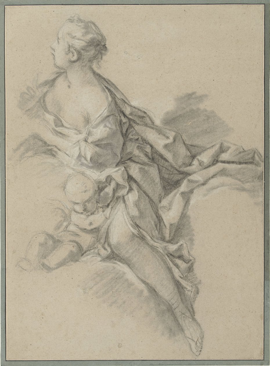Naisen tutkimus (Clytia); valmisteleva tutkimus "Apollo ja Clytia", yhdeksäs kuvakudos sarjasta "Les Amours des Dieux (1747-1750)" tekijältä François Boucher (workshop of)