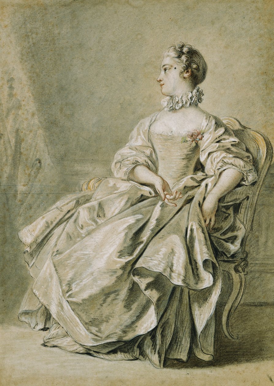 Nuori nainen istuu profiilissa vasemmalla, tekijältä François Boucher