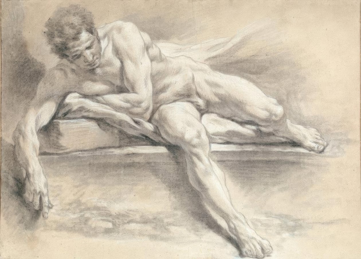 Alaston tutkimus miehen makaa kivipenkillä tekijältä François Boucher