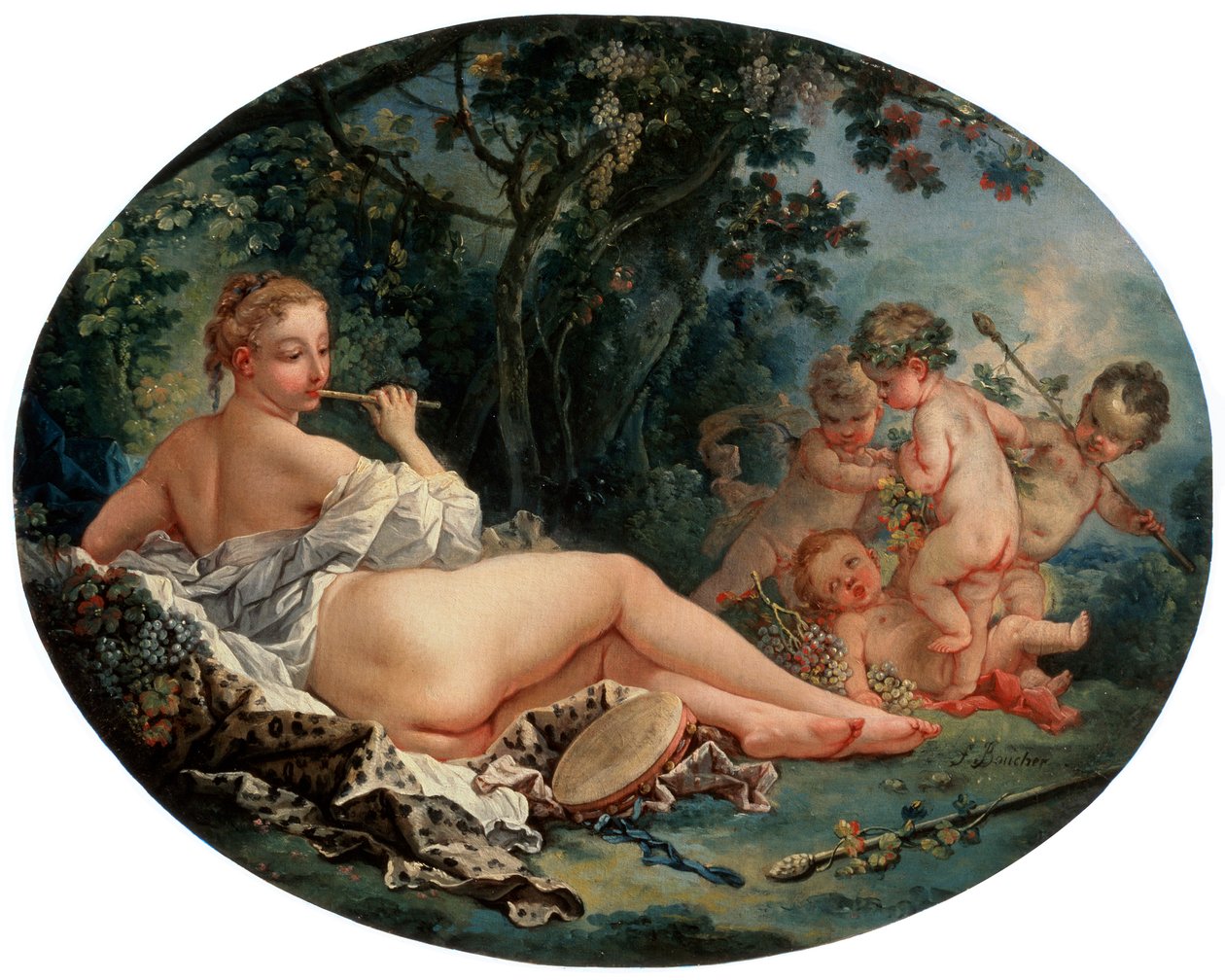 Bacchante soittamassa ruokopilliä, 1700-luku tekijältä François Boucher