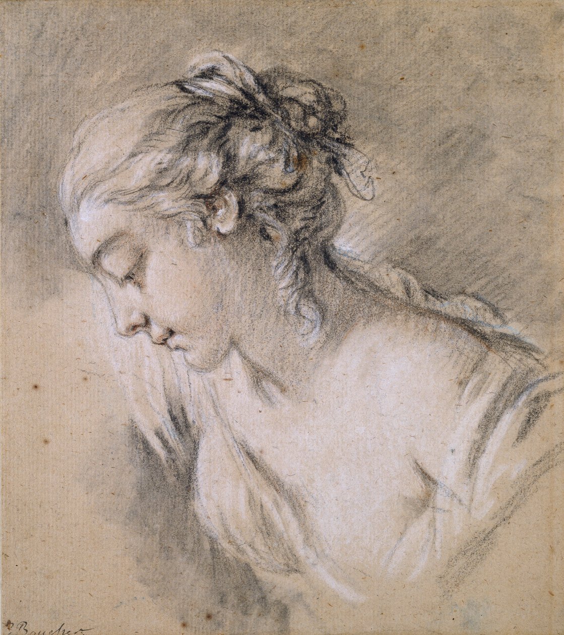 Tytön rintakuva profiilissa vasemmalla, 1700-luvun puoliväli tekijältä François Boucher