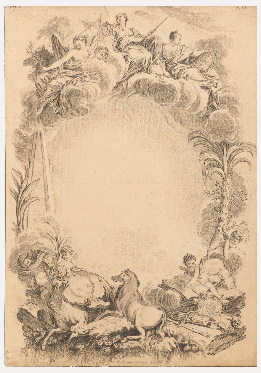 Suunnittelu escutcheonille William Earl Cowperin (noin 1665-1723) kunniaksi tekijältä François Boucher