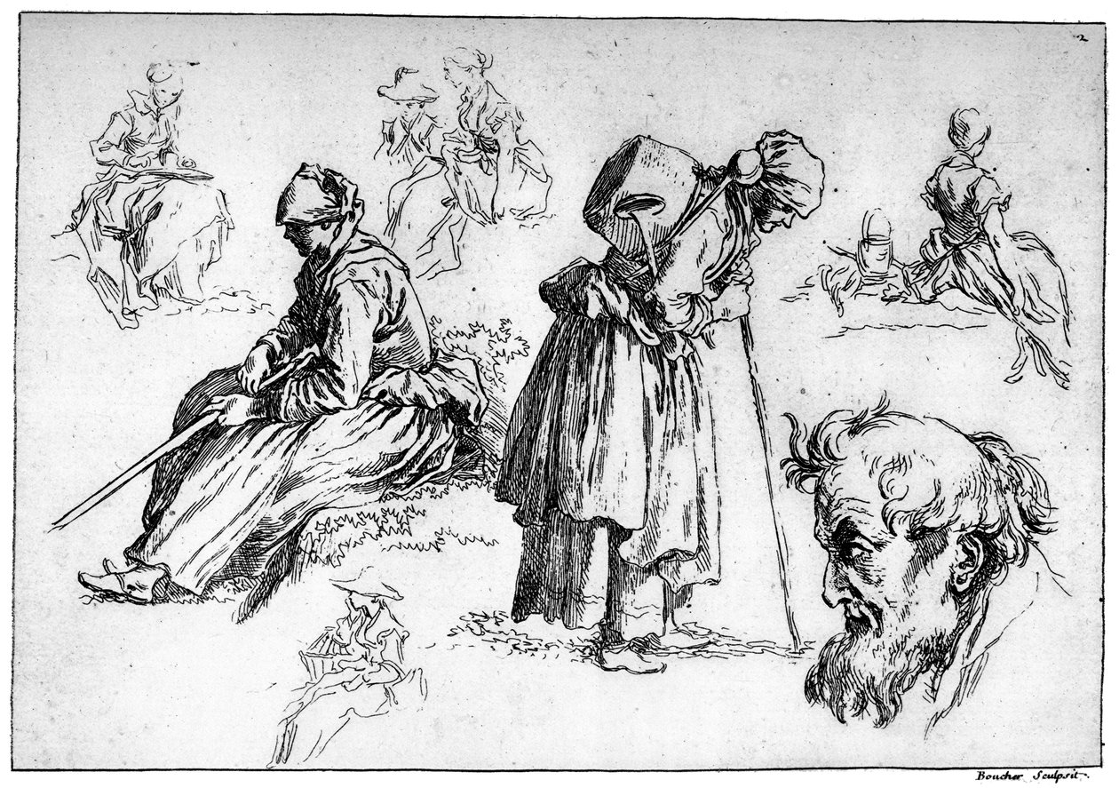 Erilaisia hahmoja, c1720-1770, 1924 tekijältä François Boucher