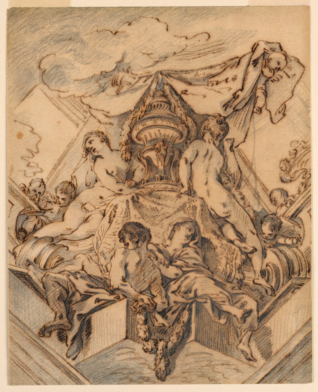 Piirustus, Maalatun katon kulmamotiivin projekti, 1740 tekijältä François Boucher