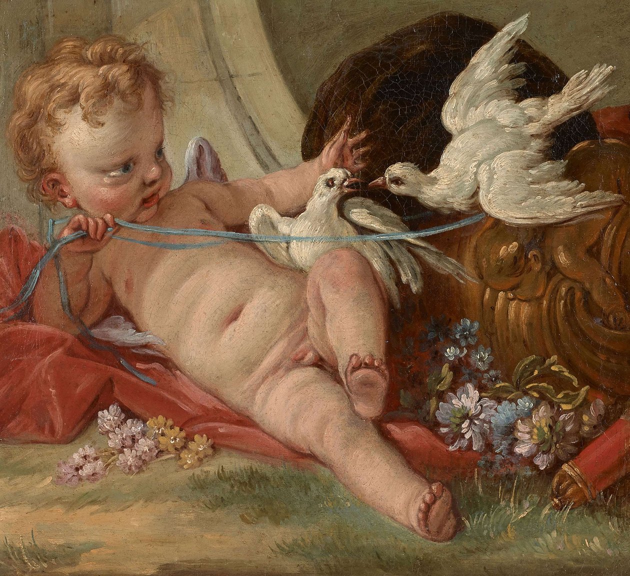 Entourage François Boucher - Rakkaus, jolla on kaksi kyyhkyä kädessään tekijältä François Boucher