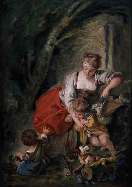 Perhe, n. 1750 (öljy paperille asetettu kankaalle) tekijältä François Boucher