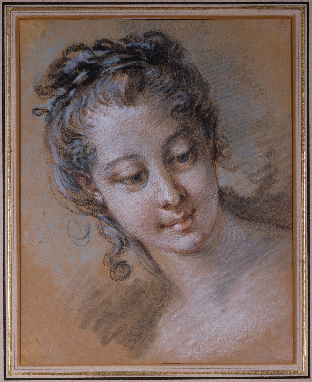 Nuoren tytön pää, joka katsoo alas oikealle tekijältä François Boucher