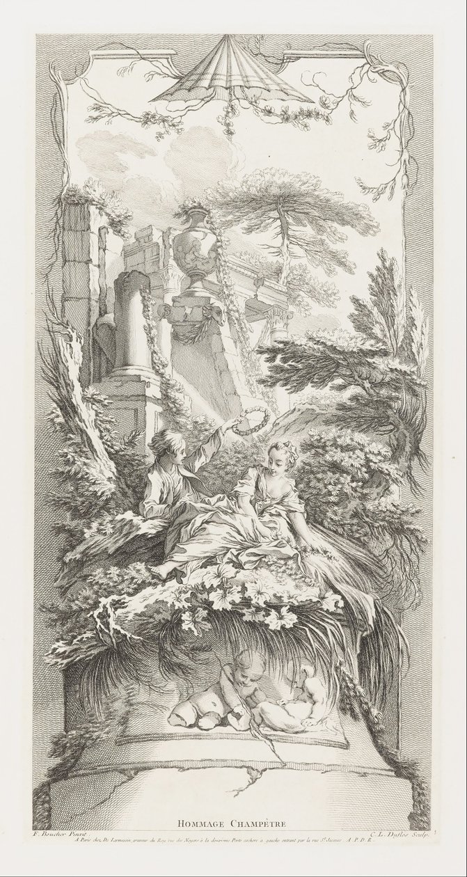 Hommage Champètre (Pastorale) teoksessa Nouveaux Morceaux pour des Paravents [Uusia käsitteitä näytöille]. tekijältä François Boucher