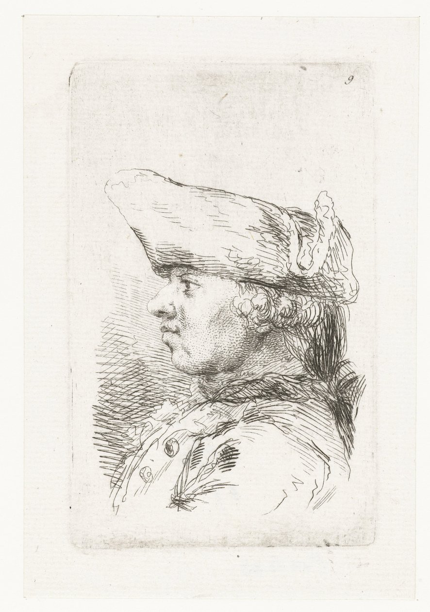 Tricorne-miehen pää Sarja pienistä genrekappaleista ja otsikoista (sarjan nimi) tekijältä François Boucher
