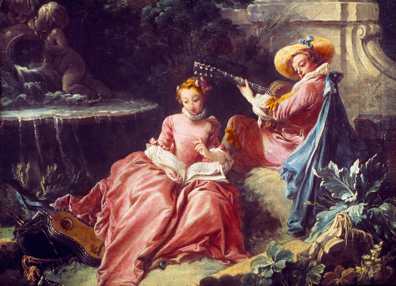 Francois Boucherin (1703-1770) musiikkitunti Maalaus. 1700-luvulla. Pariisi. Cognacq Jay -museo tekijältä François Boucher