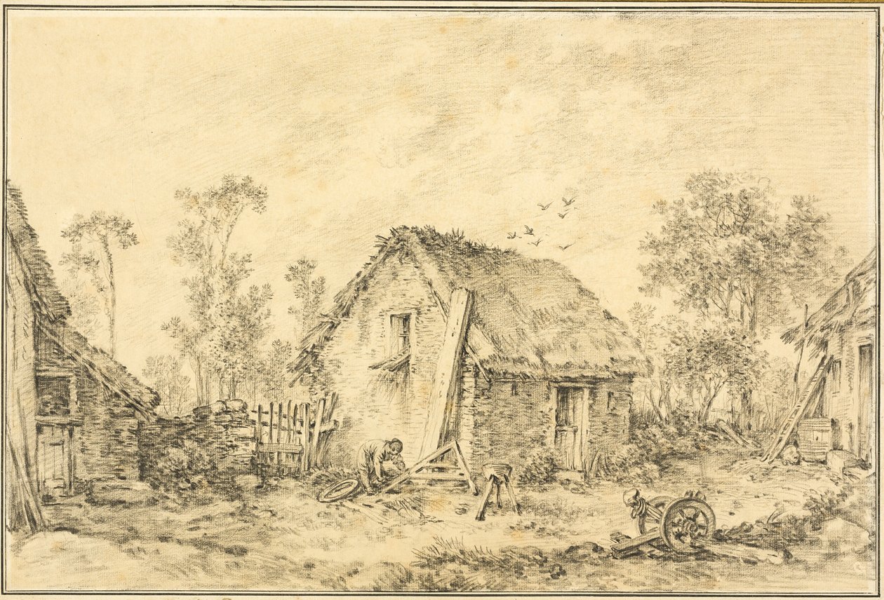 Maisema maalaismaisella mökillä tekijältä François Boucher