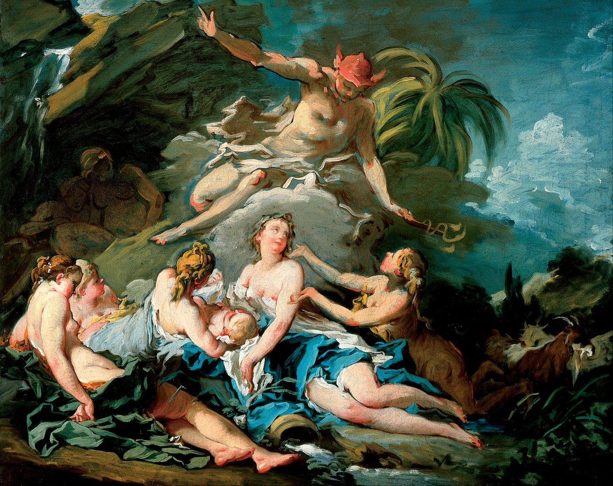 Elohopea, joka antaa pikkulasten Bacchuksen Nysa -nimfille tekijältä François Boucher