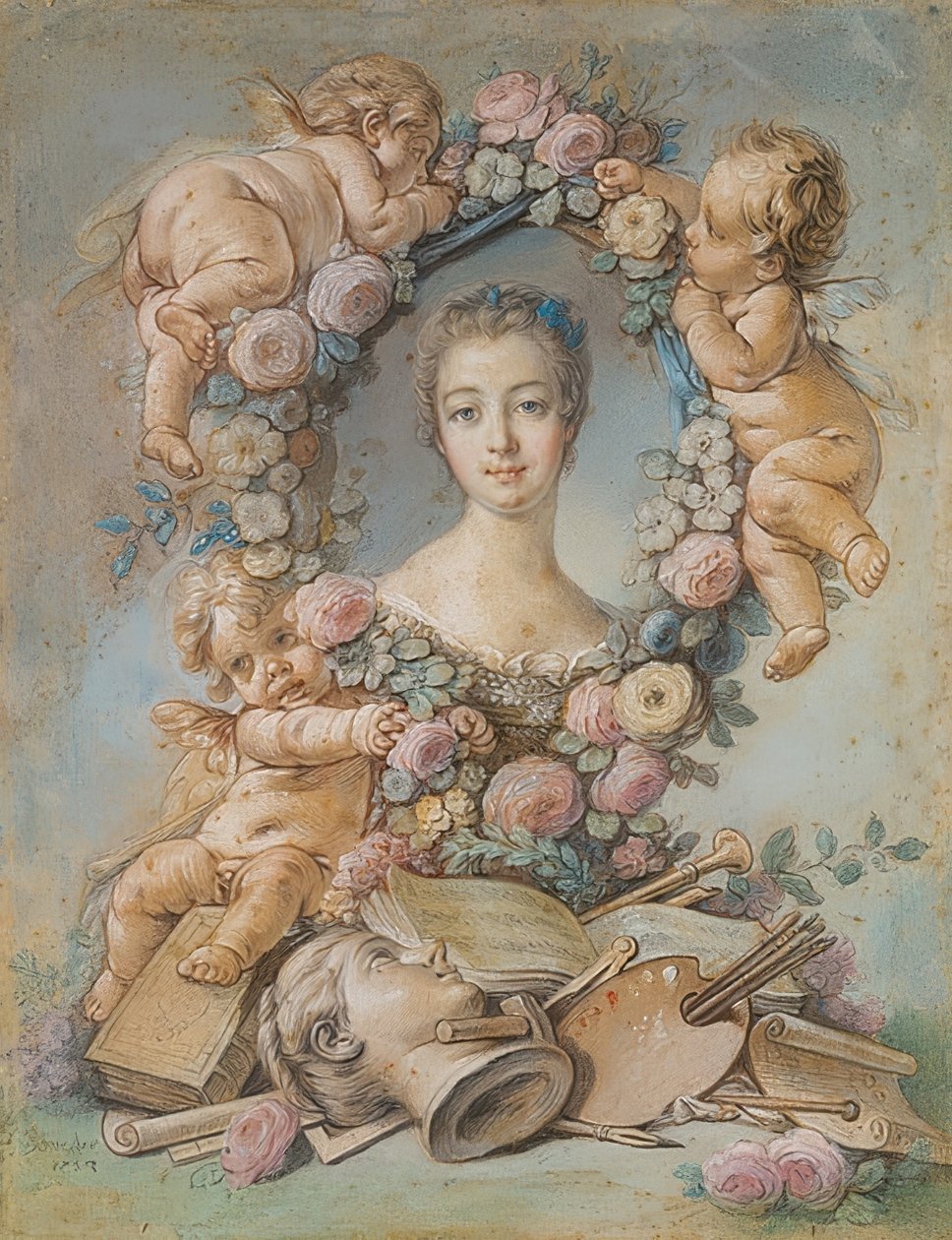 Markiisi de Pompadourin (1721-1764) muotokuva. 1754 tekijältä François Boucher