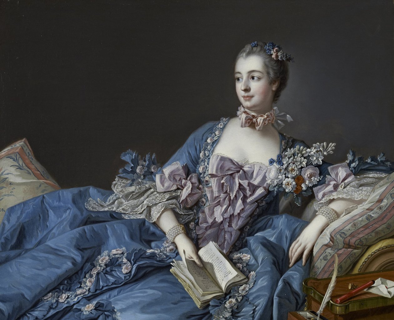 Markiisi de Pompadourin muotokuva 1721-1764, noin 1758 tekijältä François Boucher