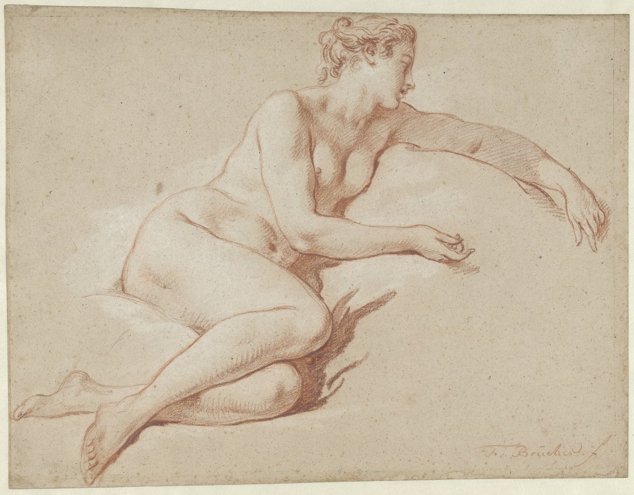 Makaava nainen alaston Makaava nainen alaston, kasvot oikealle tekijältä François Boucher