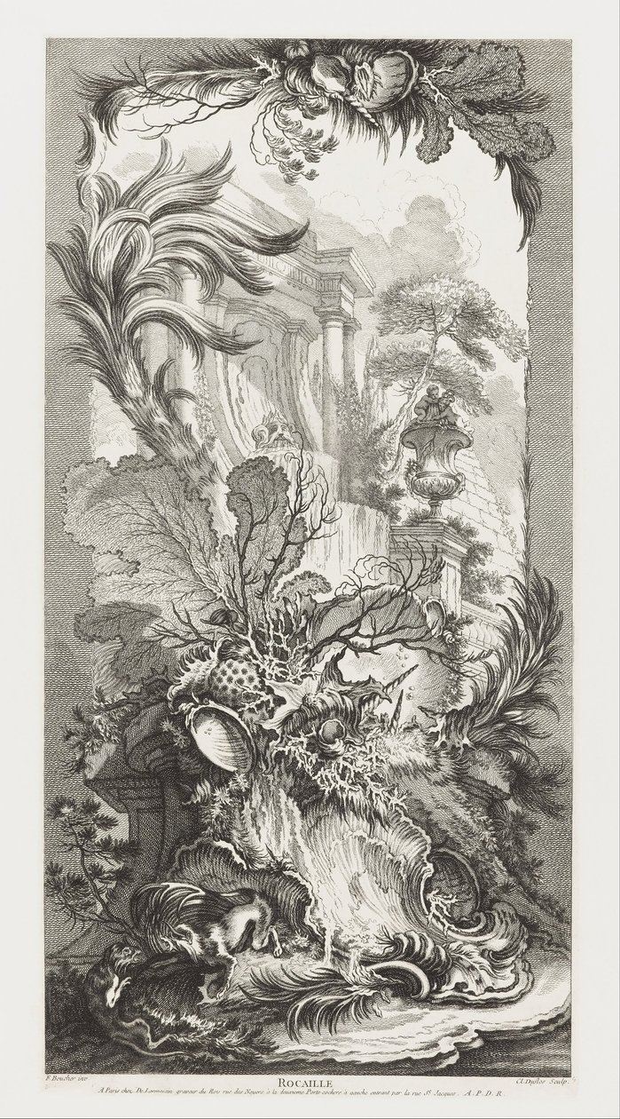 Rocaille [Rococo Design] in Nouveaux Morceaux pour des paravents [Uusia konsepteja näytöille] tekijältä François Boucher