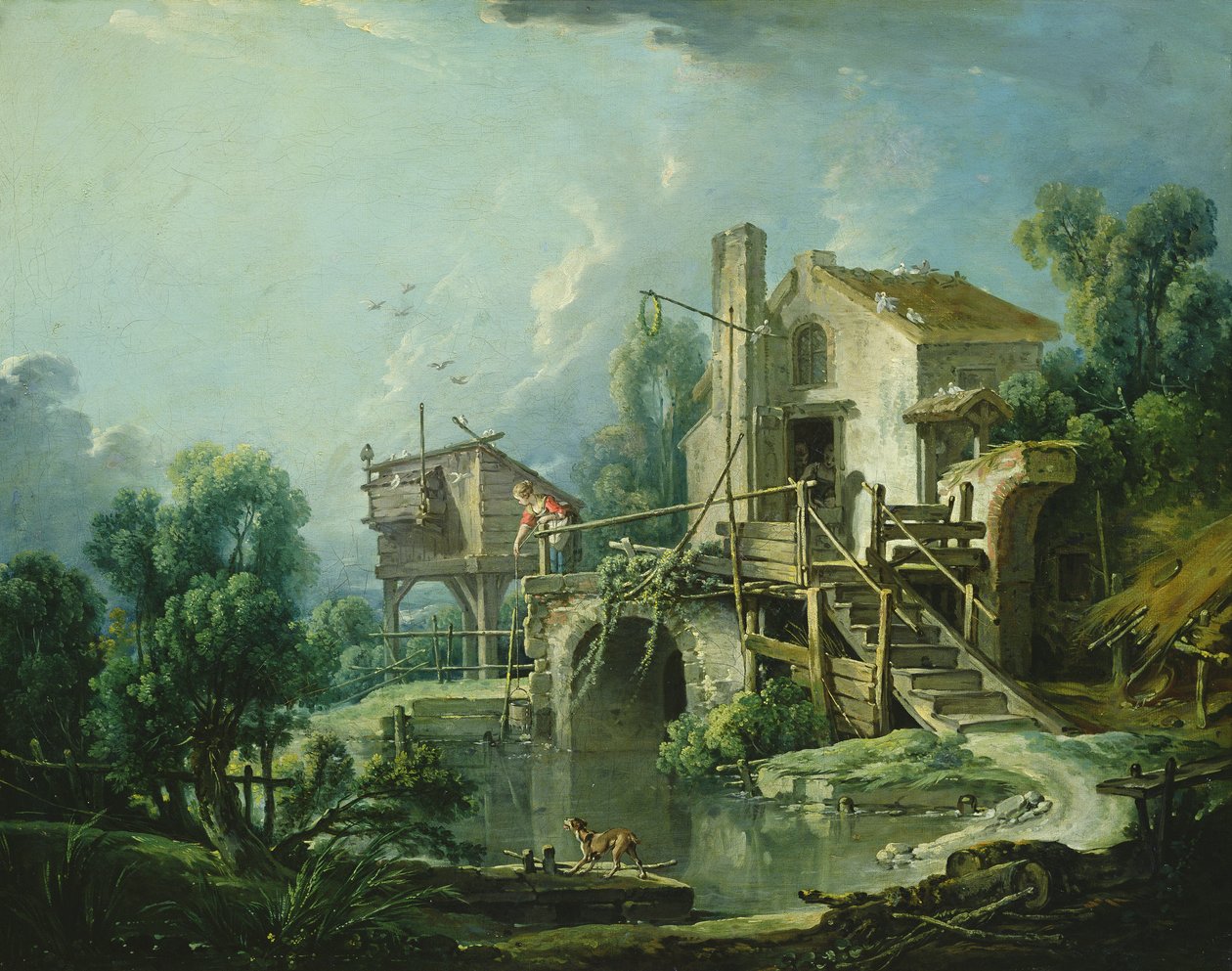 Quiquengrognen tuulimylly Charentonissa tai Charentonin tuulimylly, n. 1750-60 tekijältä François Boucher