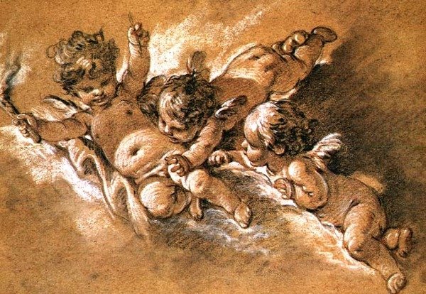 Kolme puttia pilvissä (liitu) tekijältä François Boucher