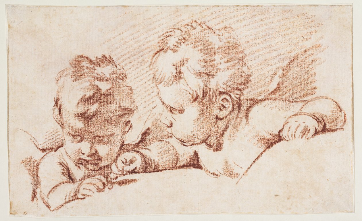 Kaksi puttia. Ovikappaleen luonnos Amalienborgissa tekijältä François Boucher